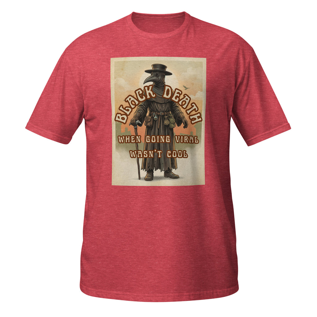 Vintage retro plague doctor t-shirt with a 1970s aesthetic, medieval vibes, faded colors, and eerie charm. Perfect for history lovers & weirdos 🐀