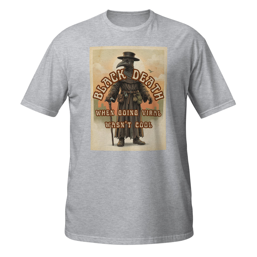 Vintage retro plague doctor t-shirt with a 1970s aesthetic, medieval vibes, faded colors, and eerie charm. Perfect for history lovers & weirdos 🐀
