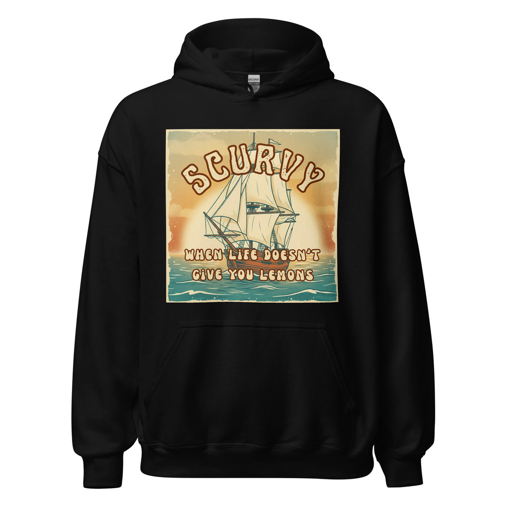Scurvy – when life doesn’t give you lemons 🍋 A cozy vintage 70s-style hoodie with retro vibes, soft feel, and a dark humor twist. Perfect for everyday wear.