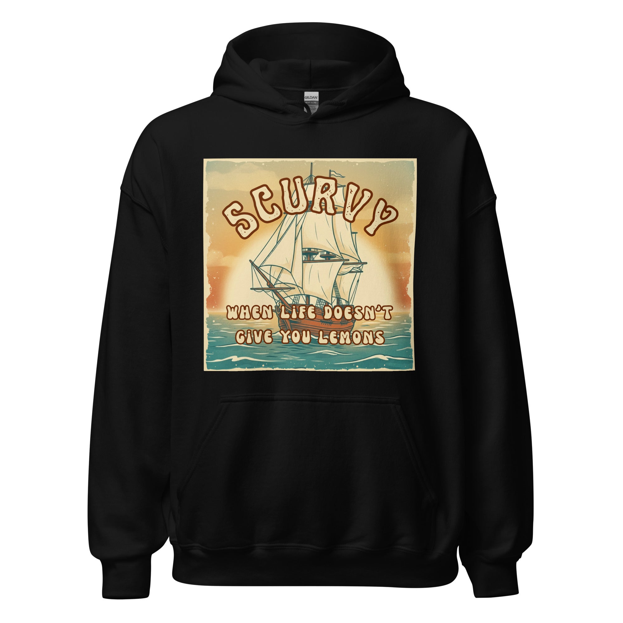 Scurvy – when life doesn’t give you lemons 🍋 A cozy vintage 70s-style hoodie with retro vibes, soft feel, and a dark humor twist. Perfect for everyday wear.