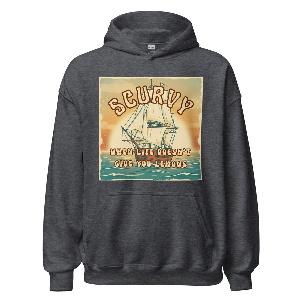 Scurvy – when life doesn’t give you lemons 🍋 A cozy vintage 70s-style hoodie with retro vibes, soft feel, and a dark humor twist. Perfect for everyday wear.