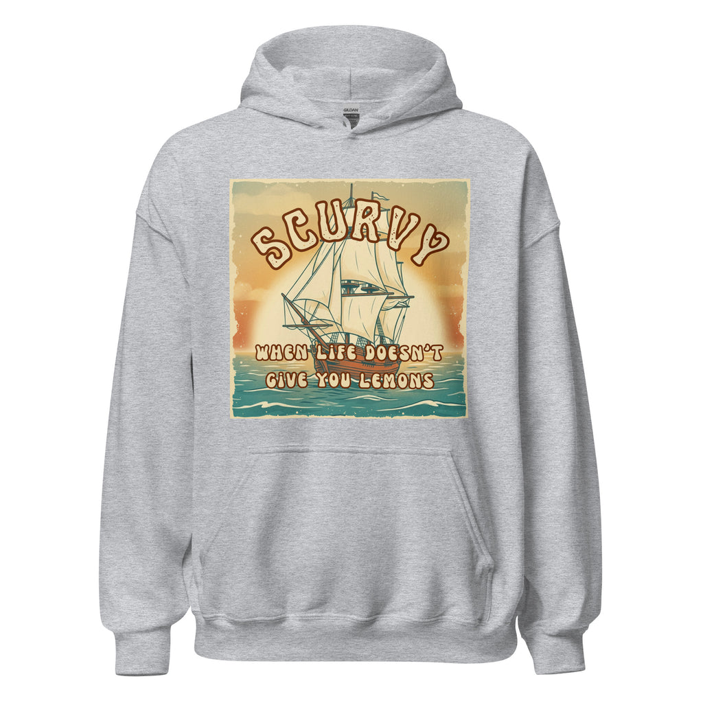Scurvy – when life doesn’t give you lemons 🍋 A cozy vintage 70s-style hoodie with retro vibes, soft feel, and a dark humor twist. Perfect for everyday wear.