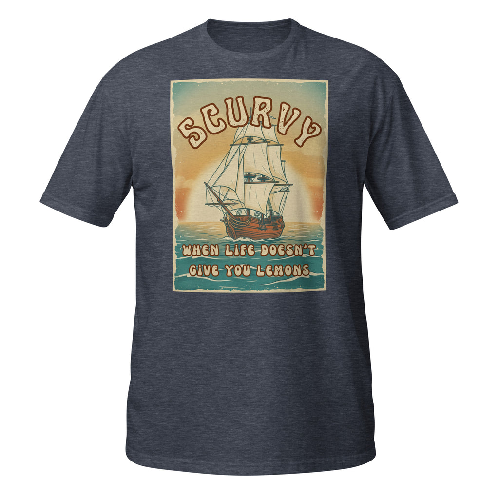 Scurvy – when life doesn’t give you lemons 🍋 A funny vintage 70s-style t-shirt with retro vibes, soft feel, and a dark humor twist. Perfect for everyday wear.