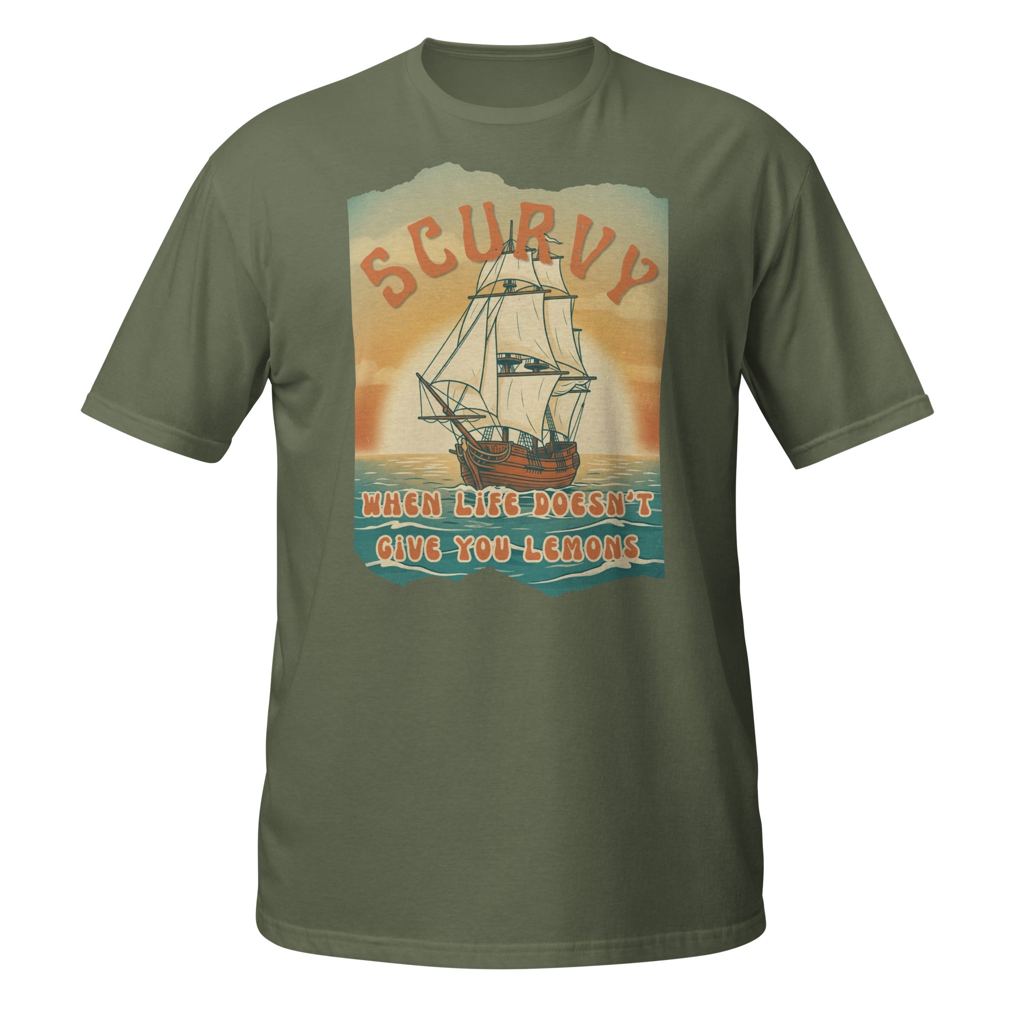 Scurvy – when life doesn’t give you lemons 🍋 A funny vintage 70s-style t-shirt with retro vibes, soft feel, and a dark humor twist. Perfect for everyday wear.