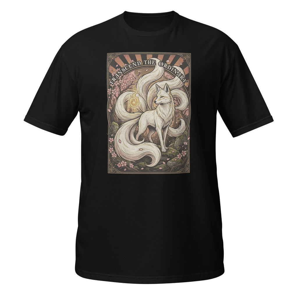 🦊 Vintage Kitsune t-shirt inspired by Japanese folklore. Features retro 70s fantasy artwork and “Transcend the Ordinary” design ✨