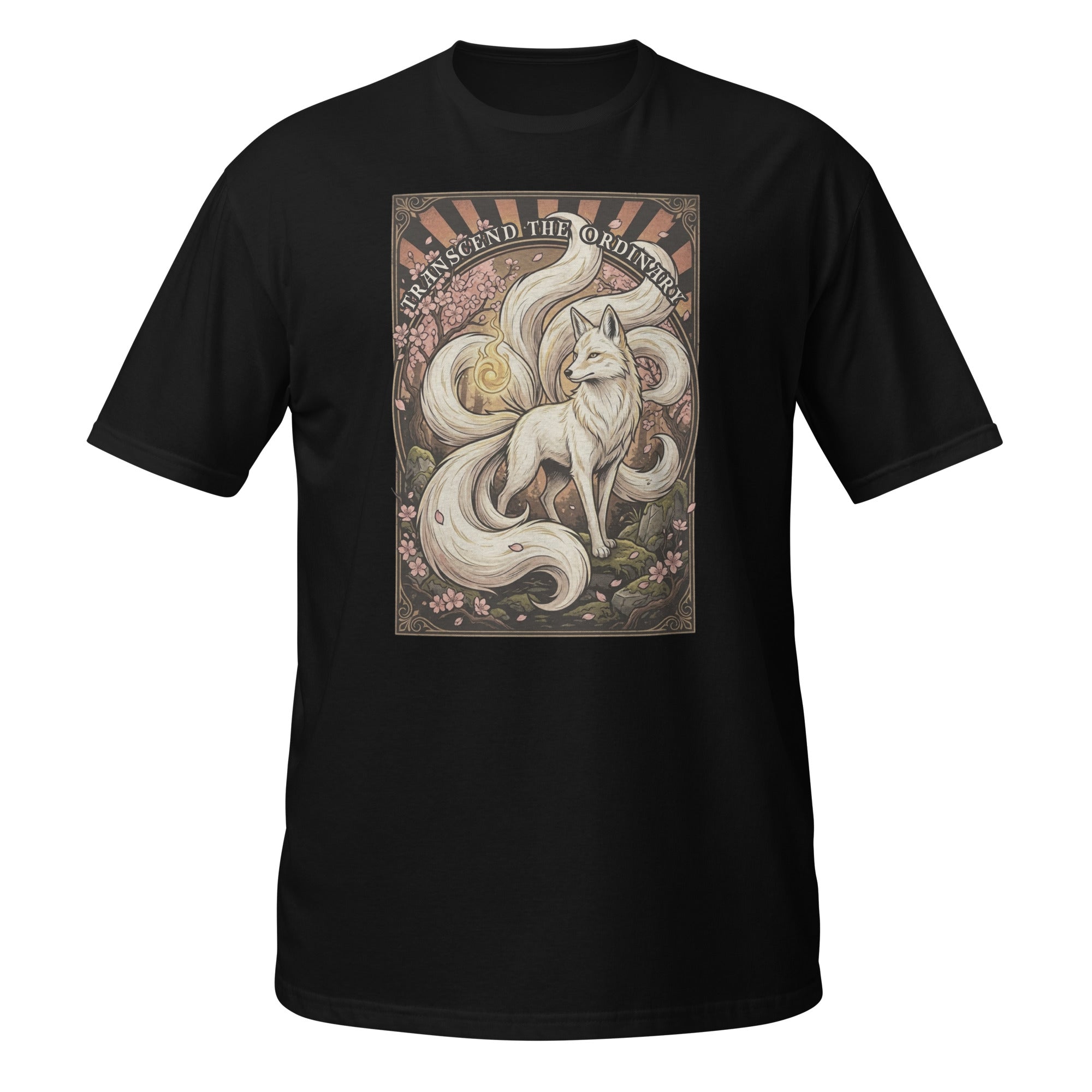 🦊 Vintage Kitsune t-shirt inspired by Japanese folklore. Features retro 70s fantasy artwork and “Transcend the Ordinary” design ✨