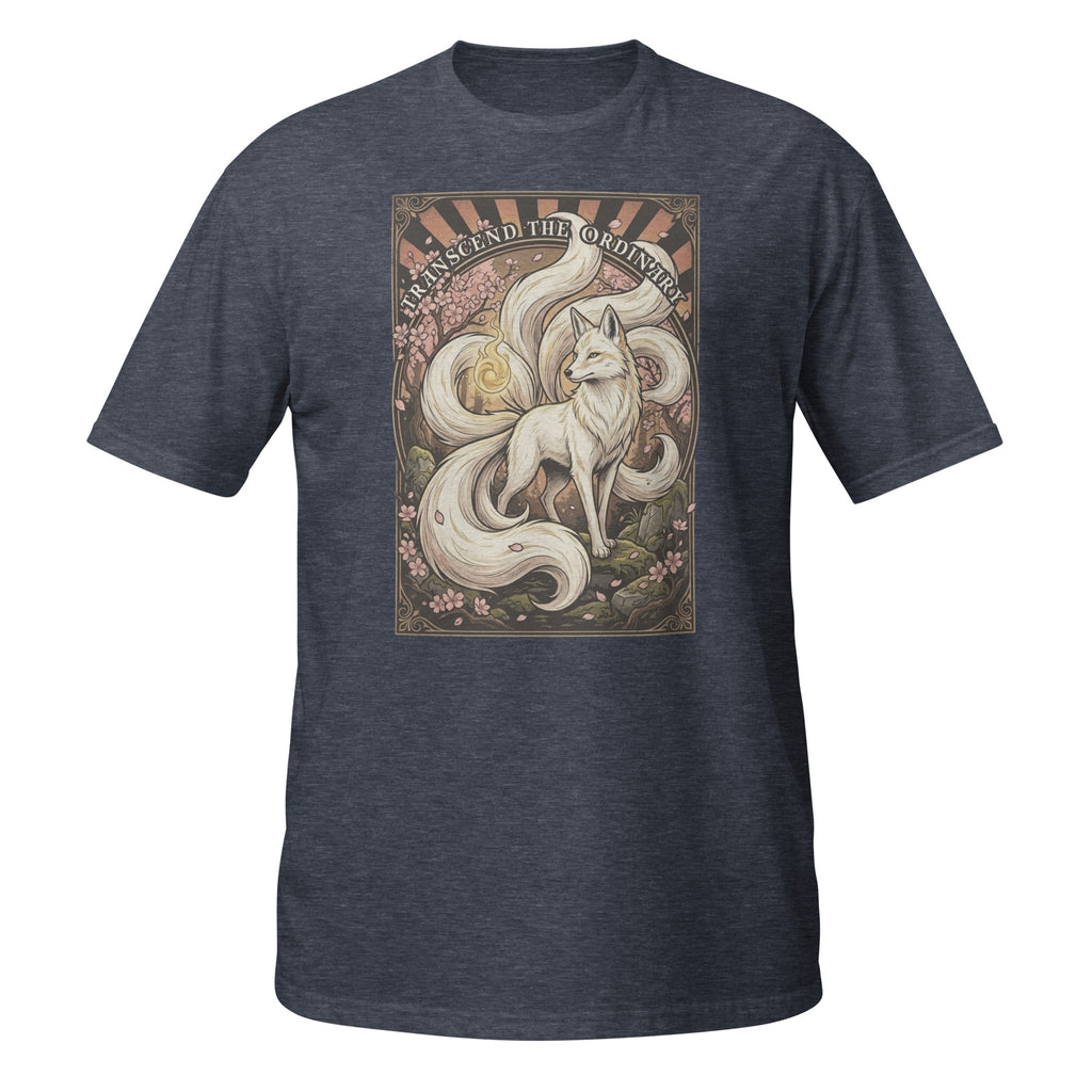 🦊 Vintage Kitsune t-shirt inspired by Japanese folklore. Features retro 70s fantasy artwork and “Transcend the Ordinary” design ✨