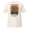 Warning: I Like History – Ask Me About It! Funny vintage history t-shirt featuring a medieval knight and retro 1970s design. Perfect gift for history buffs, teachers, museum lovers, and medieval enthusiasts ⚔️📚