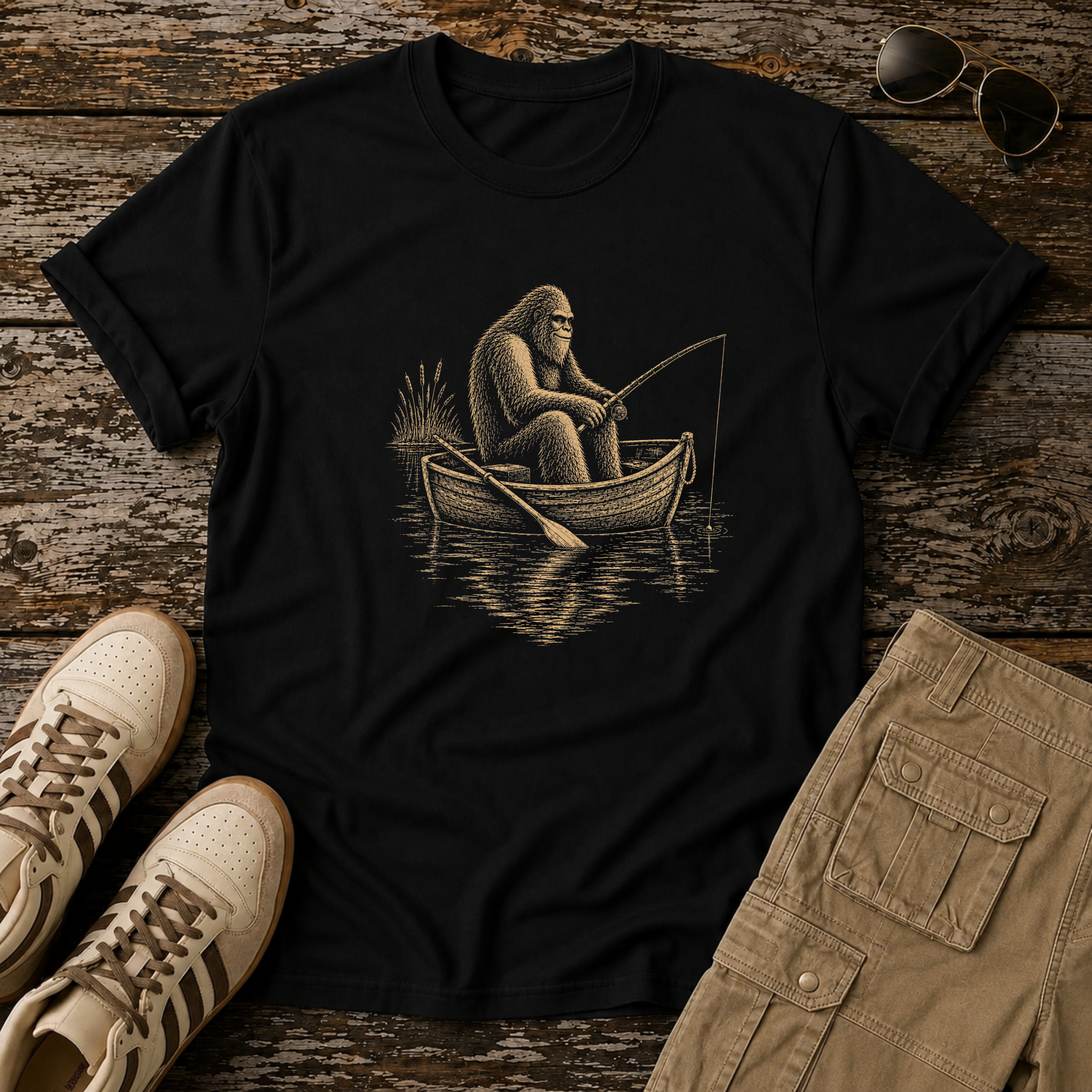 Bigfoot Fishing Graphic T‑Shirt