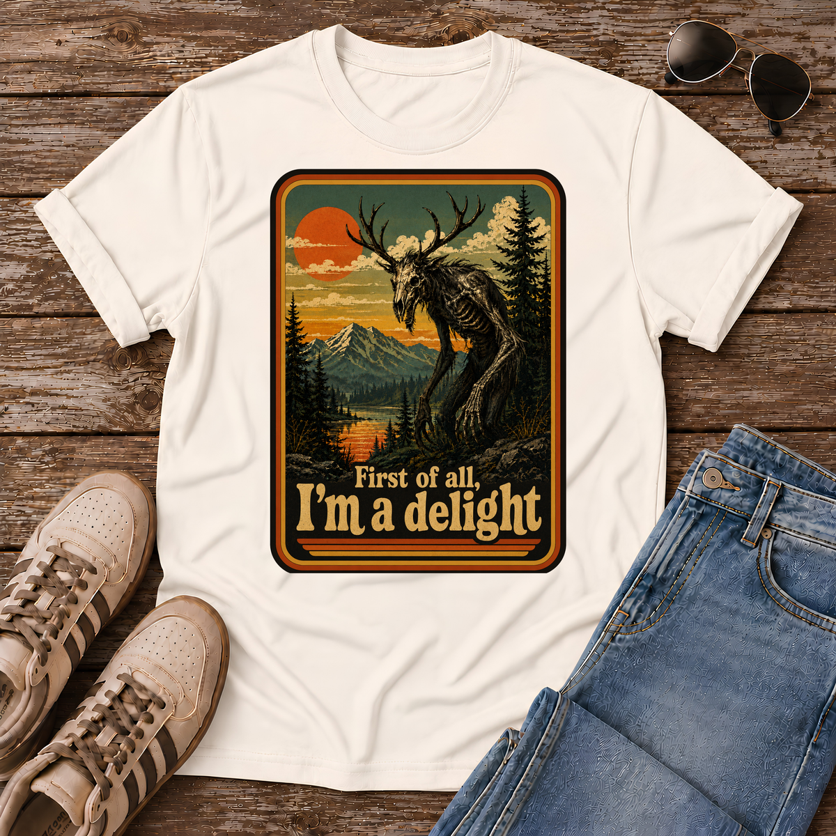 🌲 Meet the Wendigo—terrifying forest cryptid, misunderstood legend, and apparently an absolute delight. 😏 Vintage 1970s tee for folklore fans. 👹