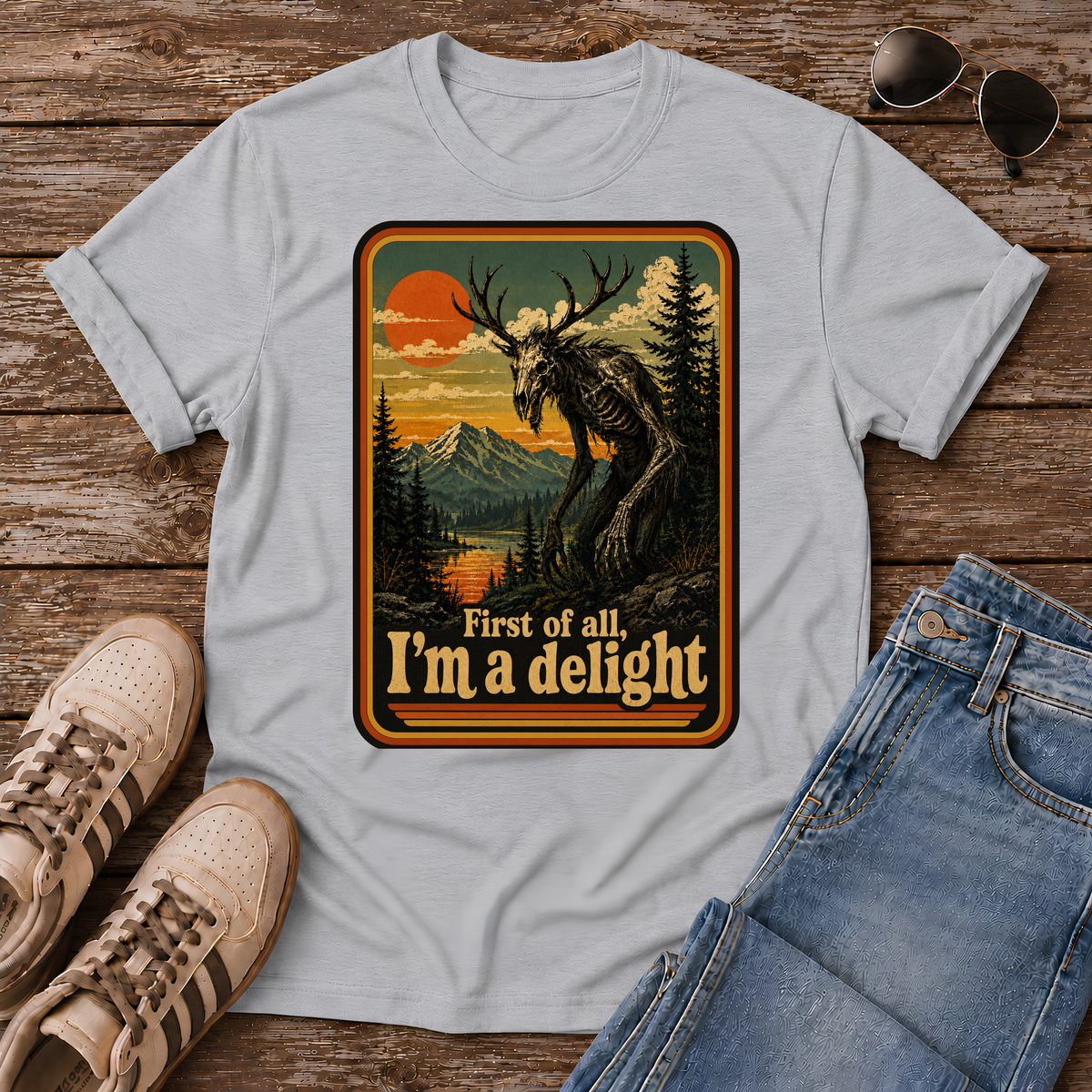 🌲 Meet the Wendigo—terrifying forest cryptid, misunderstood legend, and apparently an absolute delight. 😏 Vintage 1970s tee for folklore fans. 👹